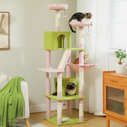 Großer Katzenbaum für Wohnungskatzen – Mehrstöckig, Sisal-Kratzbaum mit Kondos, Sitzstangen & Hängematte