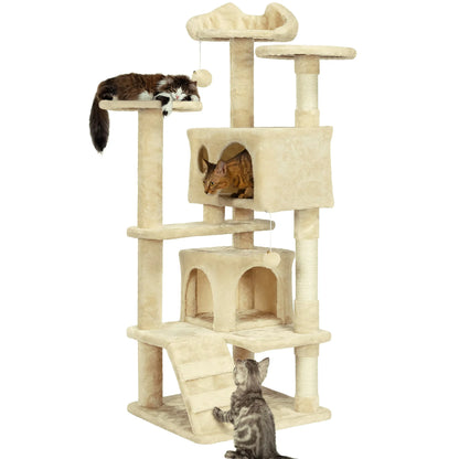Großer Katzenbaum für Wohnungskatzen – Mehrstöckig, Sisal-Kratzbaum mit Kondos, Sitzstangen & Hängematte