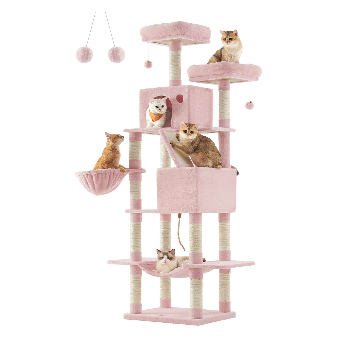 Feandrea Kratzbaum XXL 206 cm – 13 Kratzsäulen, 2 Höhlen, Hängematte & Plüschbälle